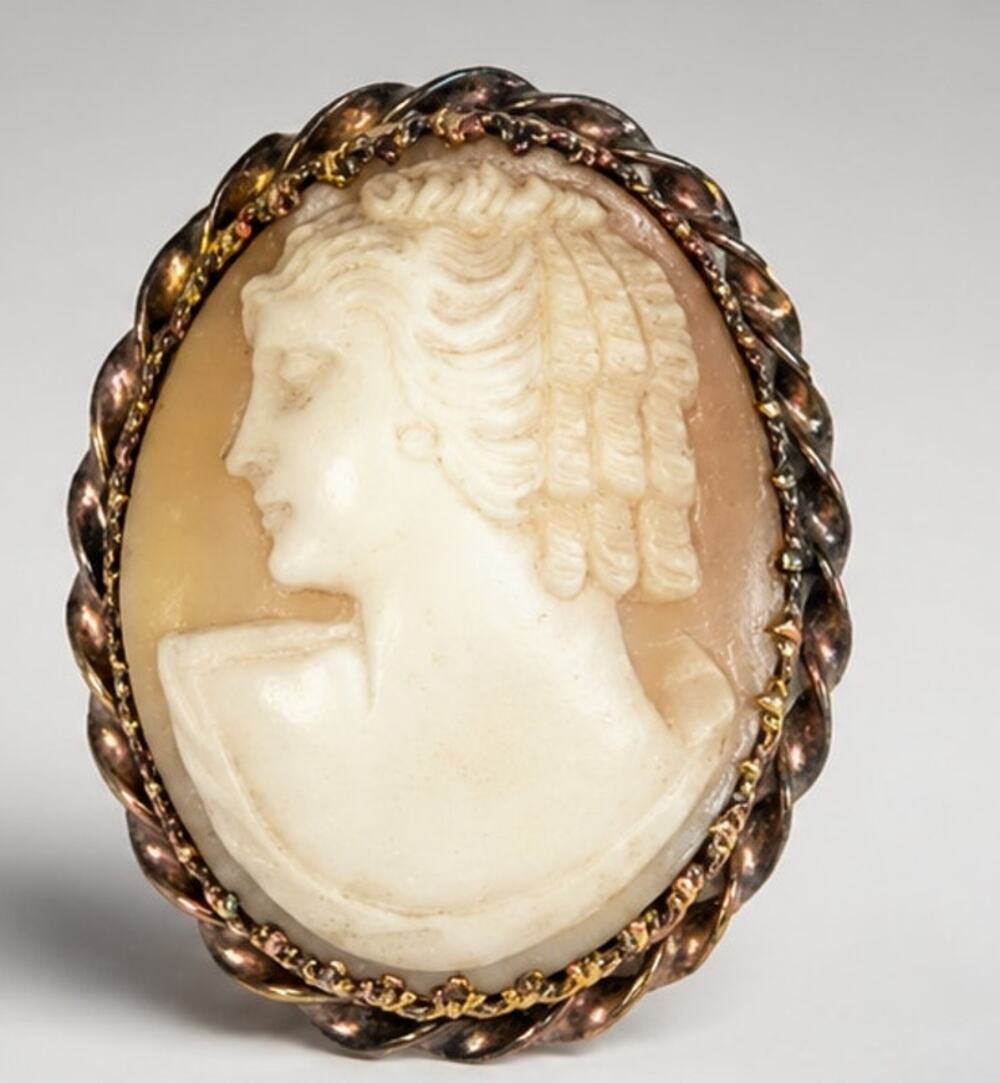 Sammartino Bros Shell Cameo 1/20 12K Gold Brooch Pendant 1920s Antique ab1224